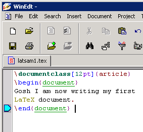 WinEdt window displaying first latsam1.tex file